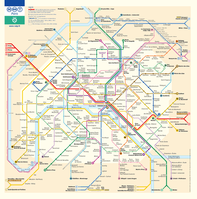 Paris Metro Map English. Transit Map of Paris