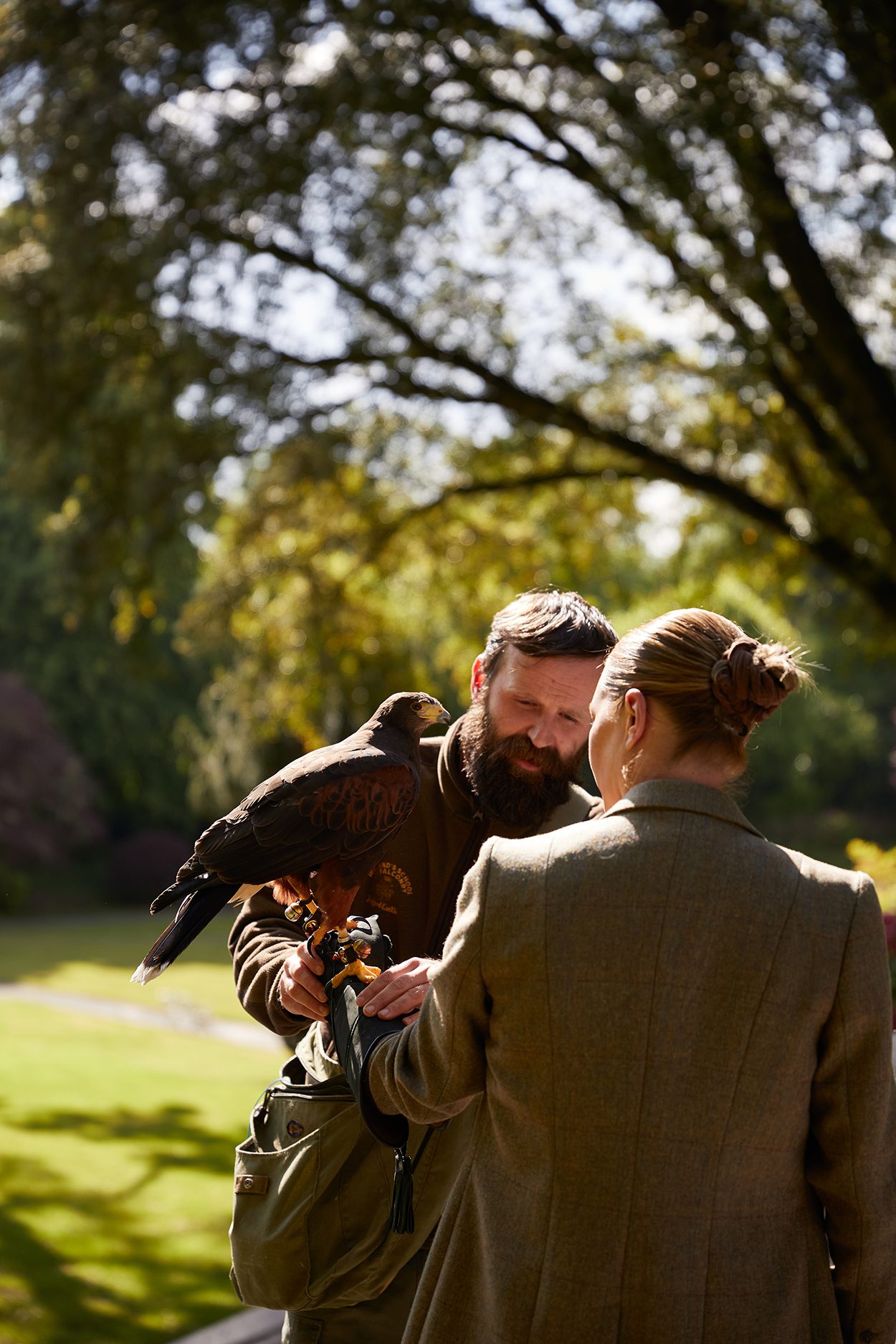 Learning the art of falconry at Ashford Castle in County Mayo, Ireland. Photo by Courtesy Helen Cathcart for Ashford Castle. 