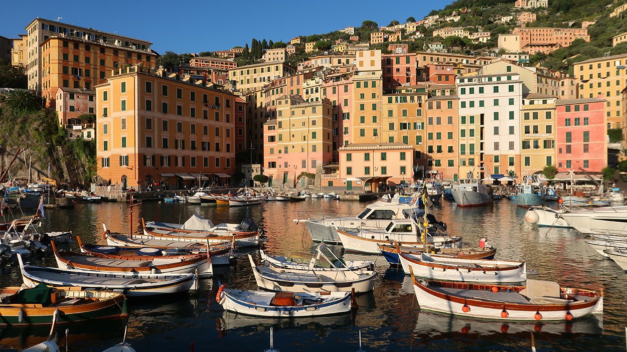 Boats in the Camogli harbor. Photo by Florence Piot/ AdobeStock