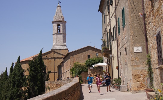 Kids Running Around Pienza Tuscany