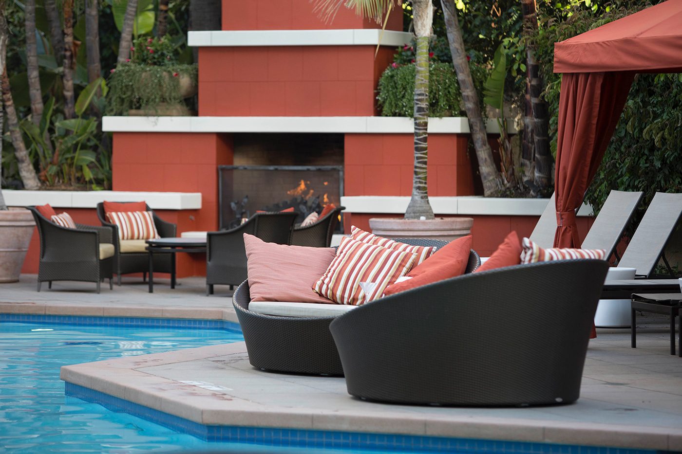 Relax in the heated pool