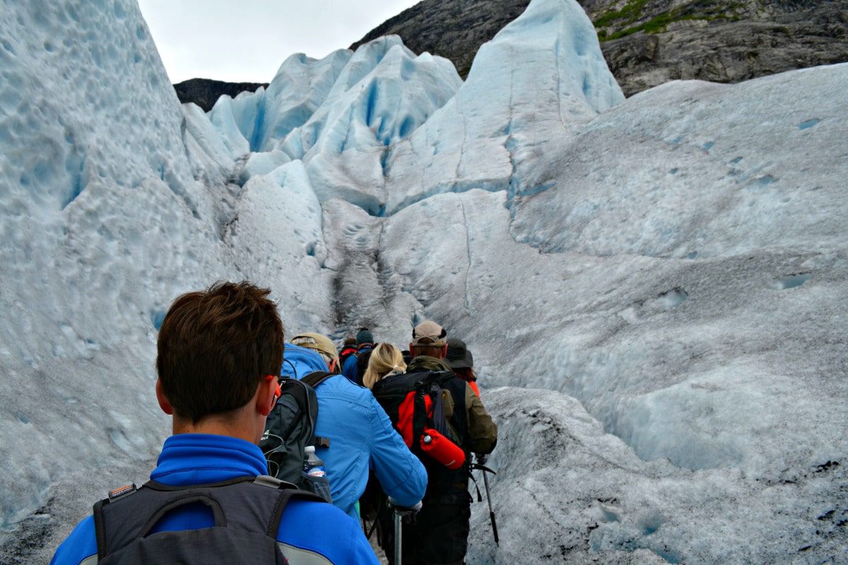 Very steep ice stairs to reach a higher part of the glacier