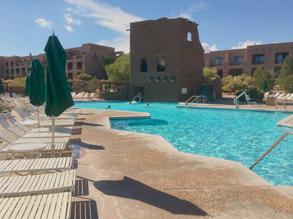 The main outdoor pool at Tamaya features a 3-story water slide.