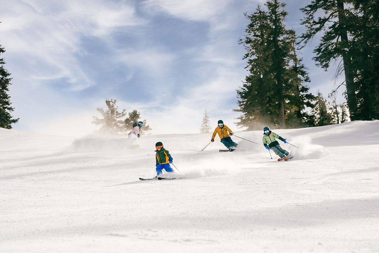 Skiing downhill at Northstar in Lake Tahoe, California