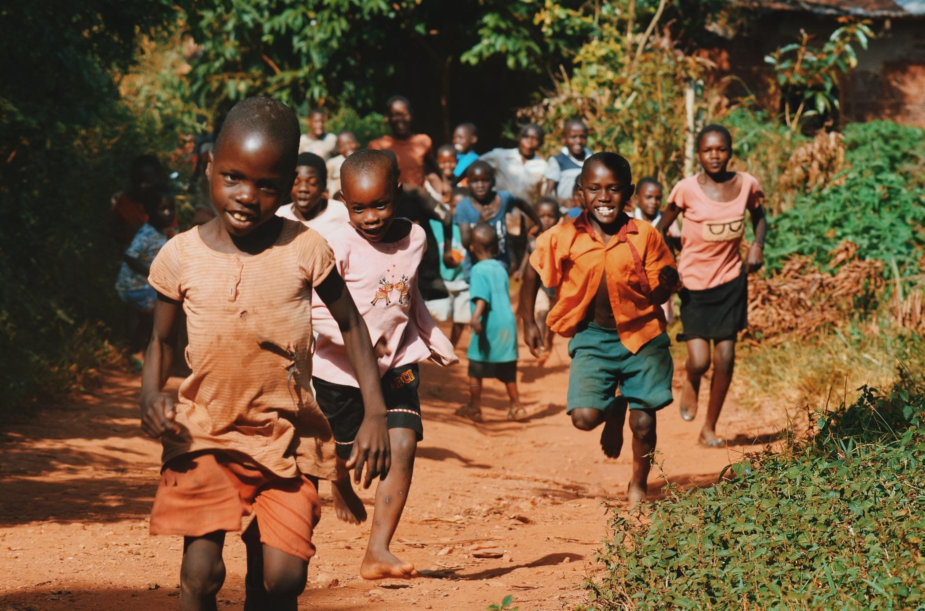 African children running at school