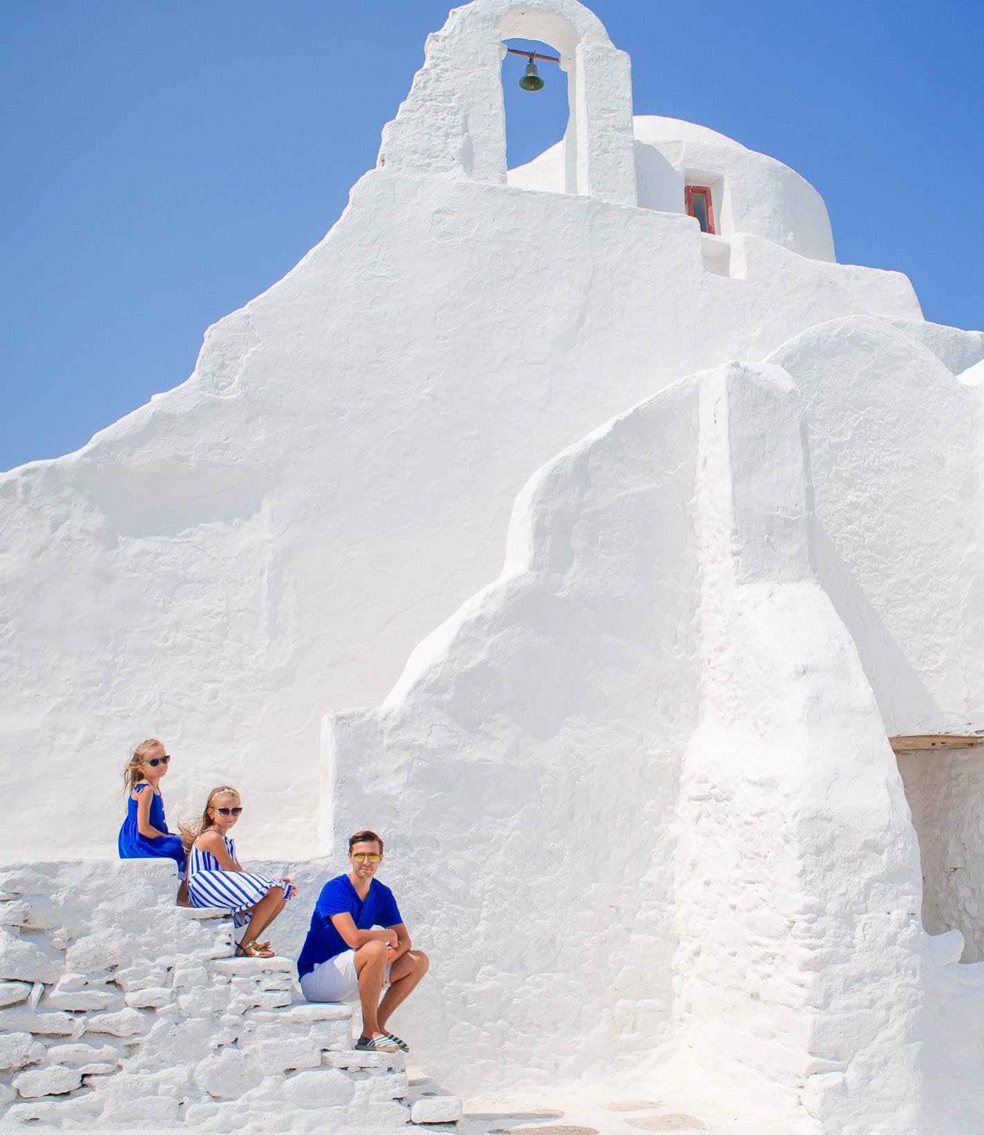 Family on Greek steps