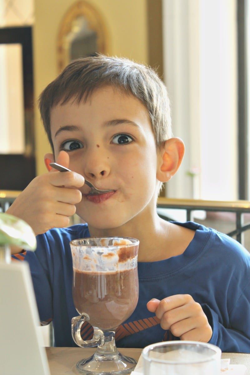 Kids will love the hot chocolate served each morning at the breakfast buffet, included in room price.