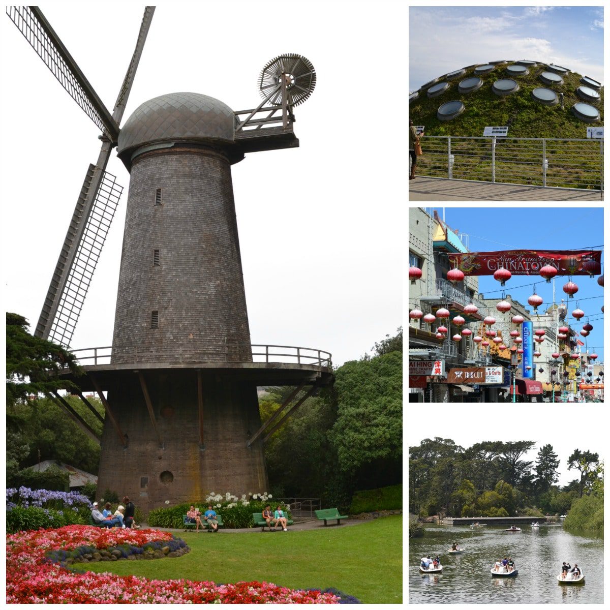 Golden Gate Park is is home to windmills, a living roof at California Academy of Sciences, Stow Lake. Ride. Cable car lines run near Chinatown.