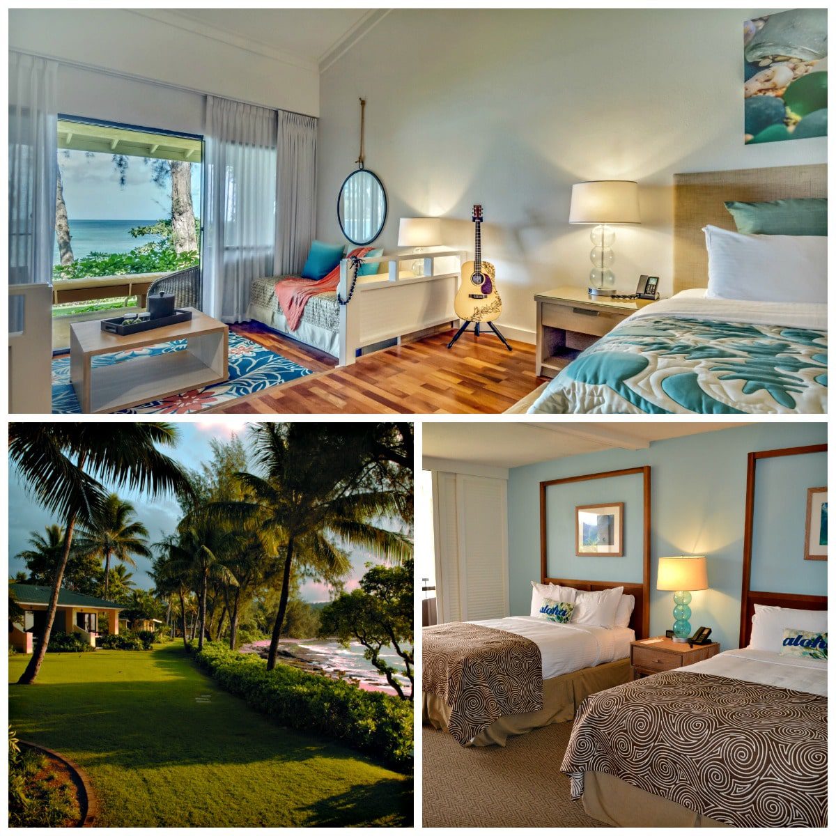 Rooms and cottages share similar ocean decor. Cottage photo by Turtle Bay Resort.