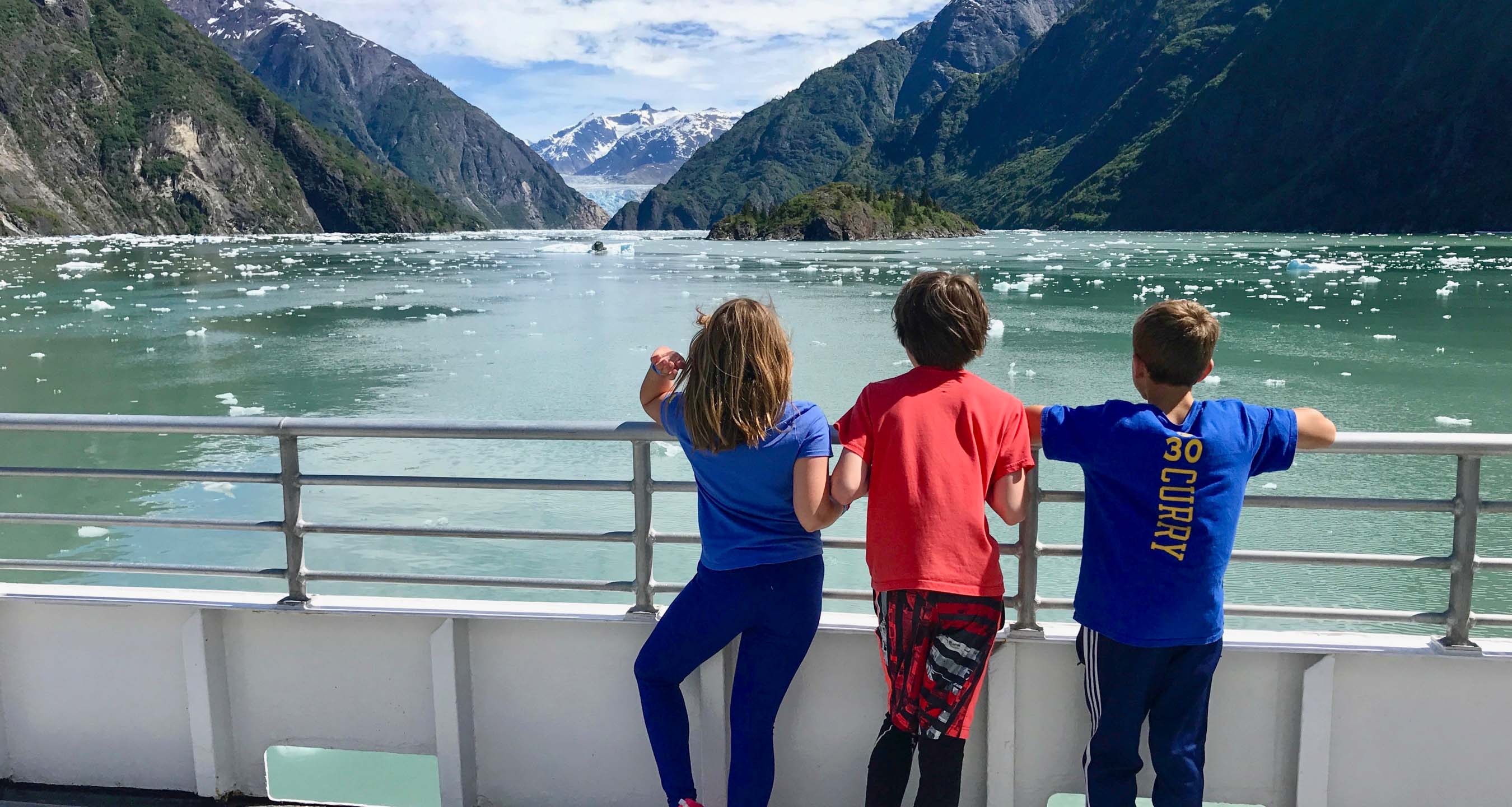 Siblings on a ferry in Alaska