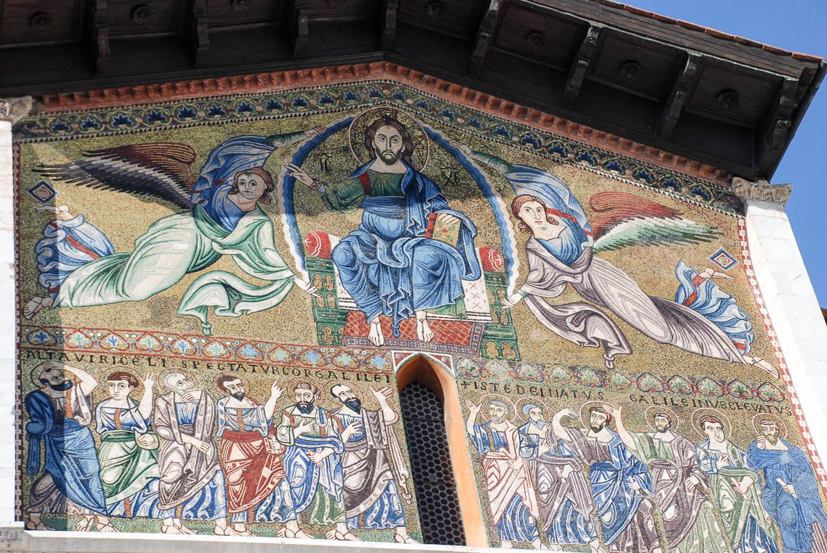 Mosaic facade of Church of San Frediano Lucca Italy