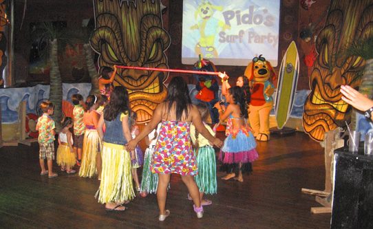 Raggs character Pido hosts a surf-themed kids' dance party each Monday night.
